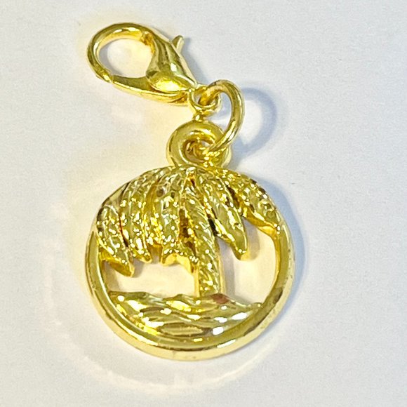 Palm Tree Charm Clip On Gold Plated Zipper Pull For Purse Backpack Bracelet - Picture 3 of 8
